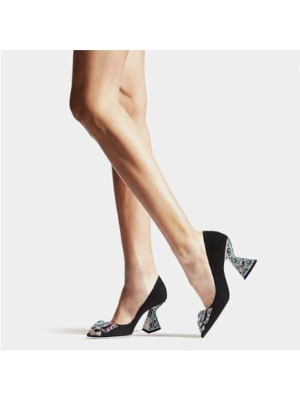 YDN Women Butterfly Pumps Colorful Crystal High Heels Studded Black Shoes Party